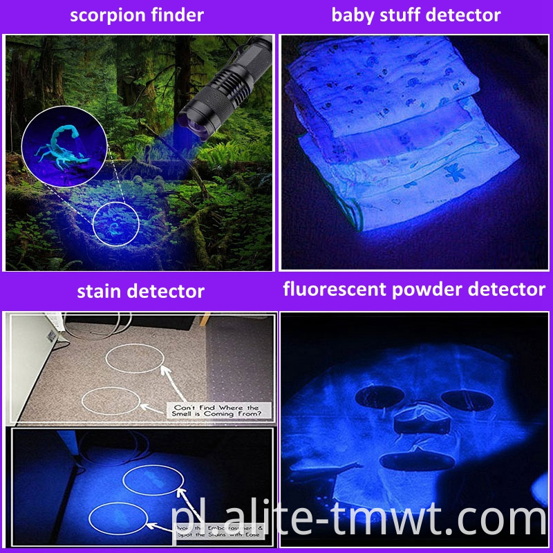 100 LED UV Latarka 395 Nm Ultraviolet Blacklight Detektor dla psów moczu, pokoje hotelowe, plamy dla zwierząt domowych i plusk.